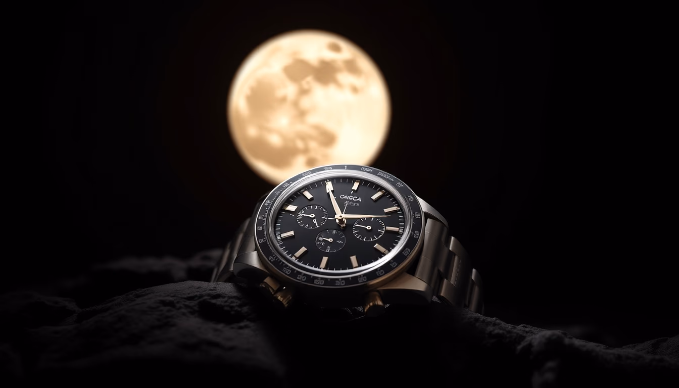omega speedmaster moon in editorial style