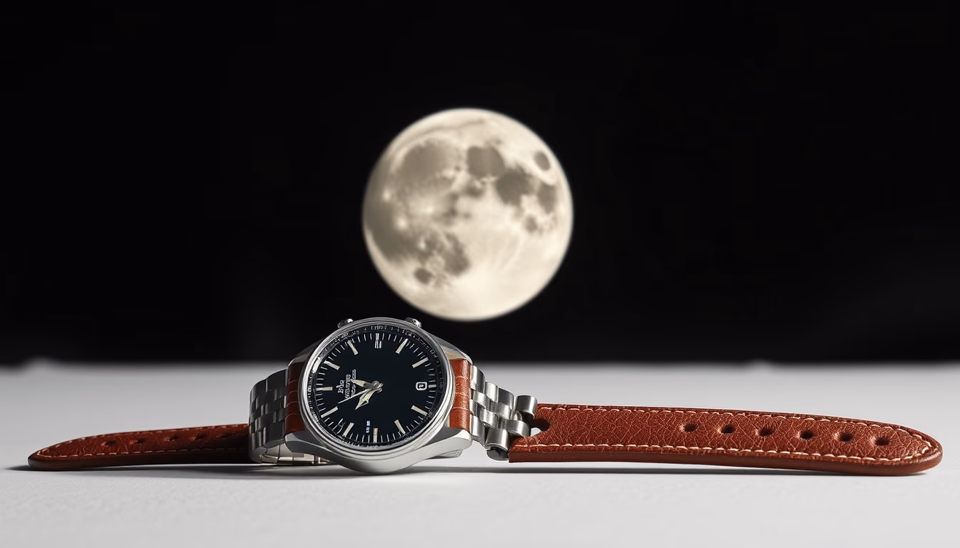 omega speedmaster moon in editorial style