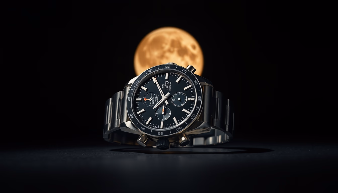 omega speedmaster moon in editorial style
