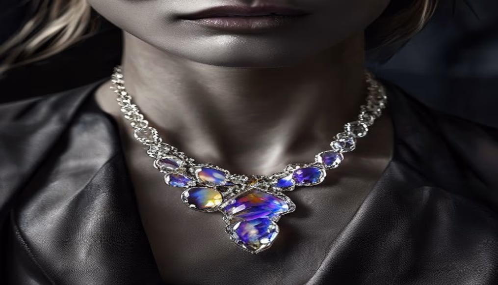 opal necklace australian fire in luxury editorial photography
