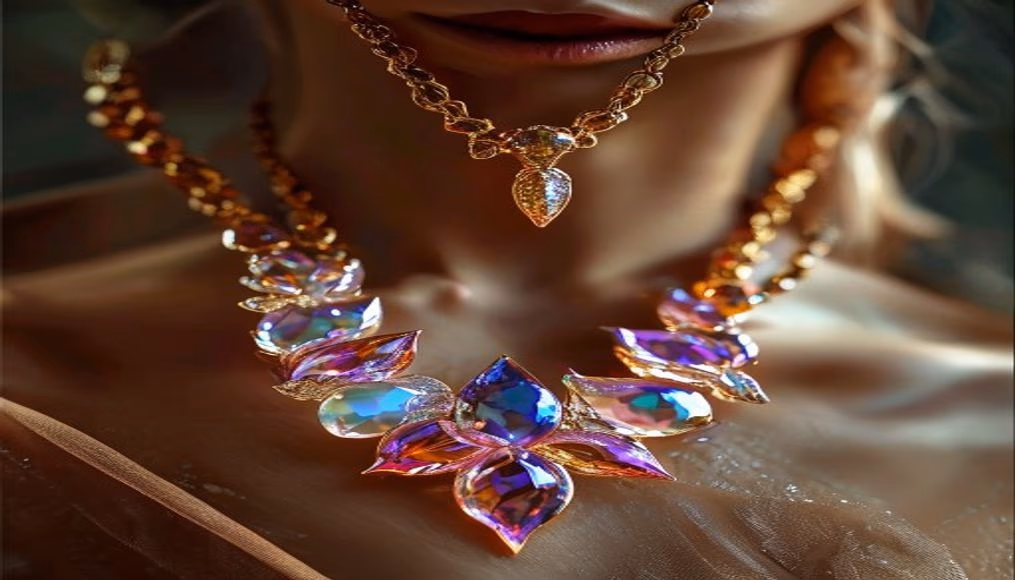 Opal necklace australian fire em fotografia editorial de luxo