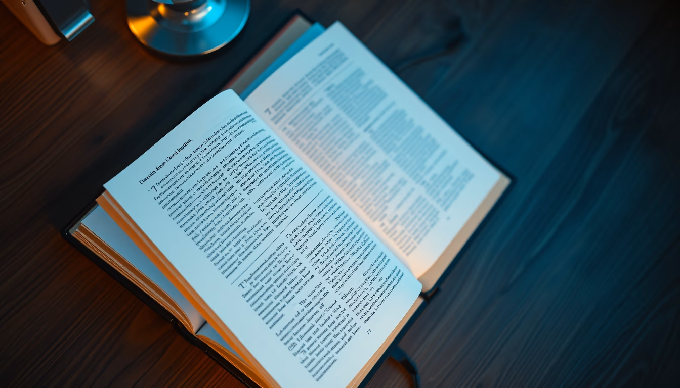 open book on wooden desk in editorial style