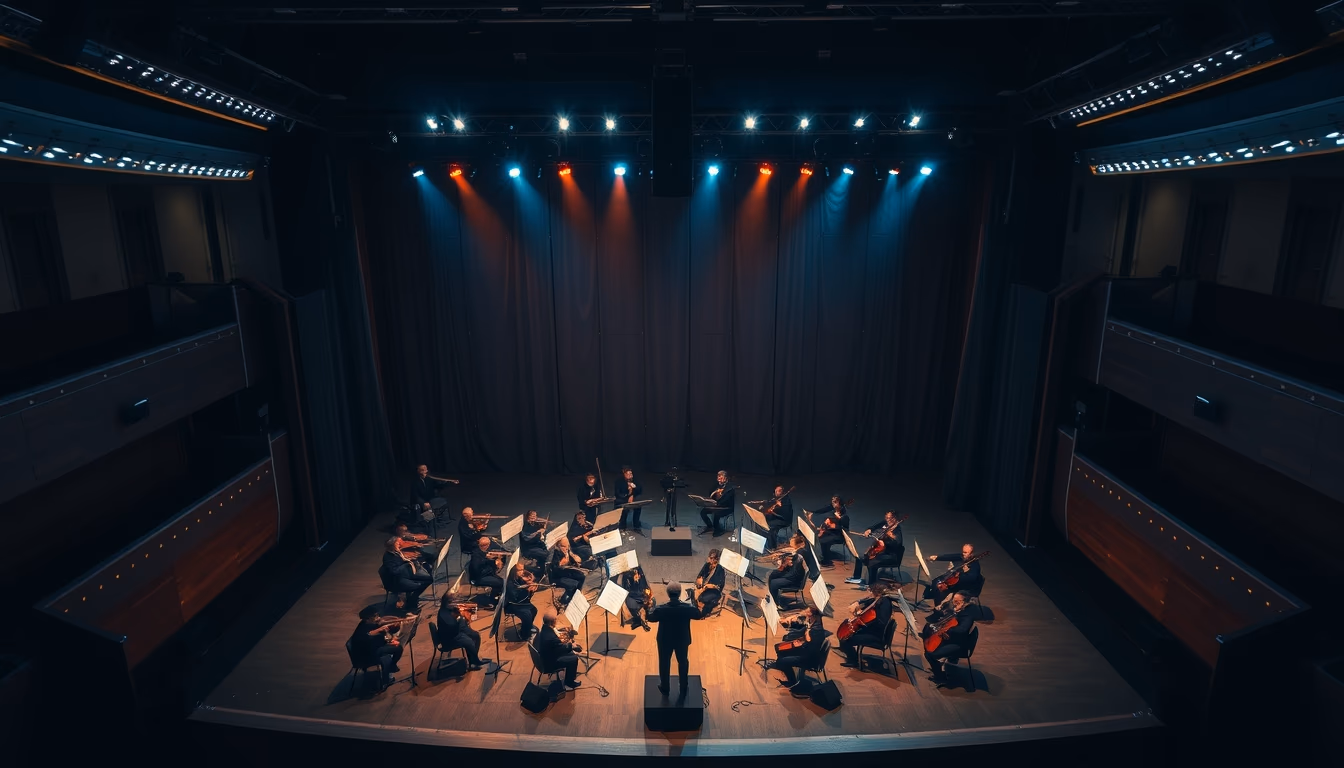 orchestra empty stage in editorial style
