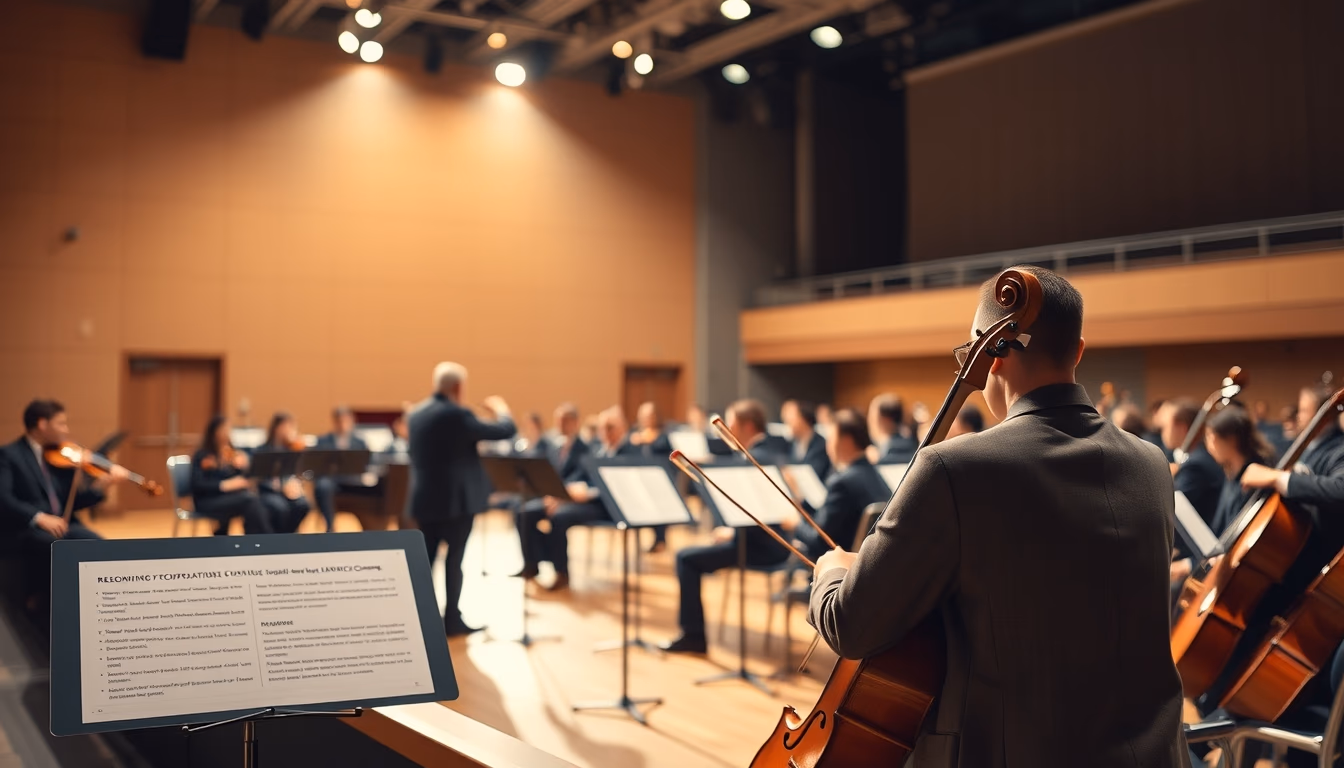orchestra empty stage in editorial style