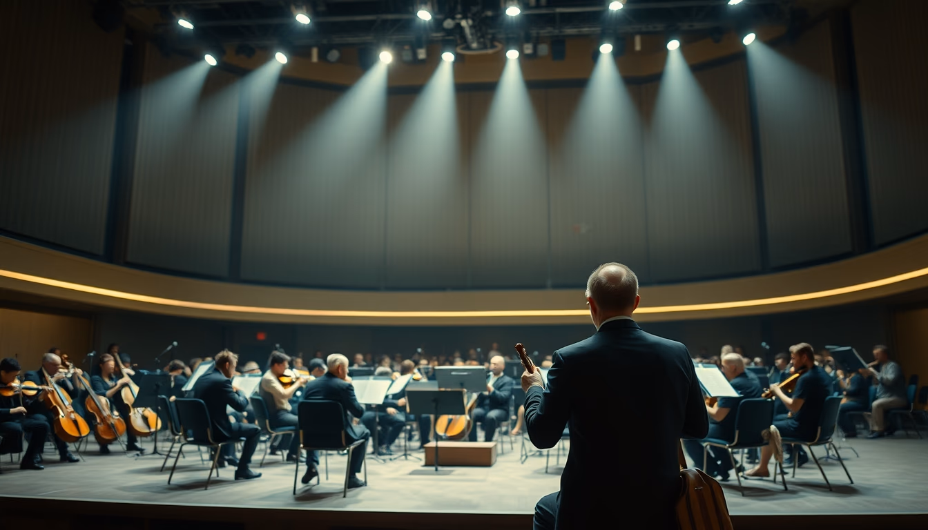 orchestra empty stage in editorial style
