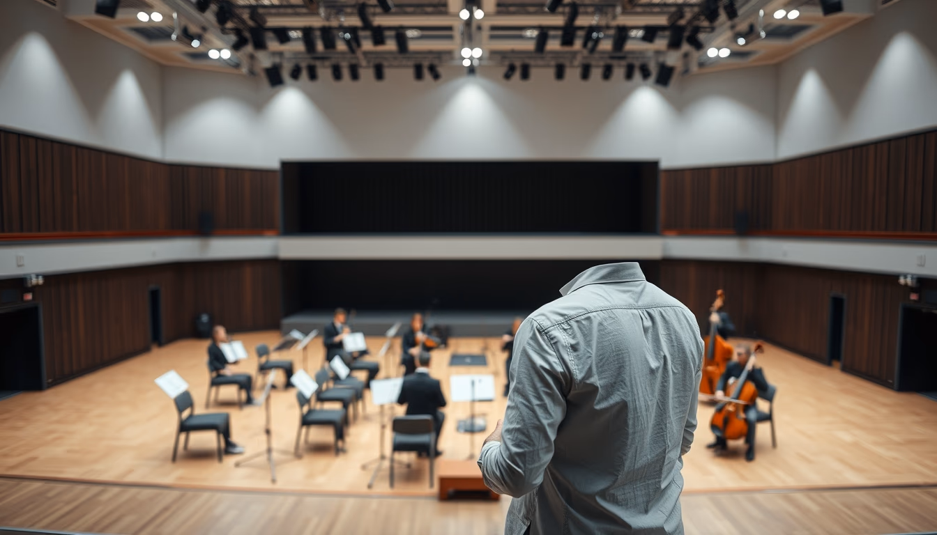 orchestra empty stage in editorial style