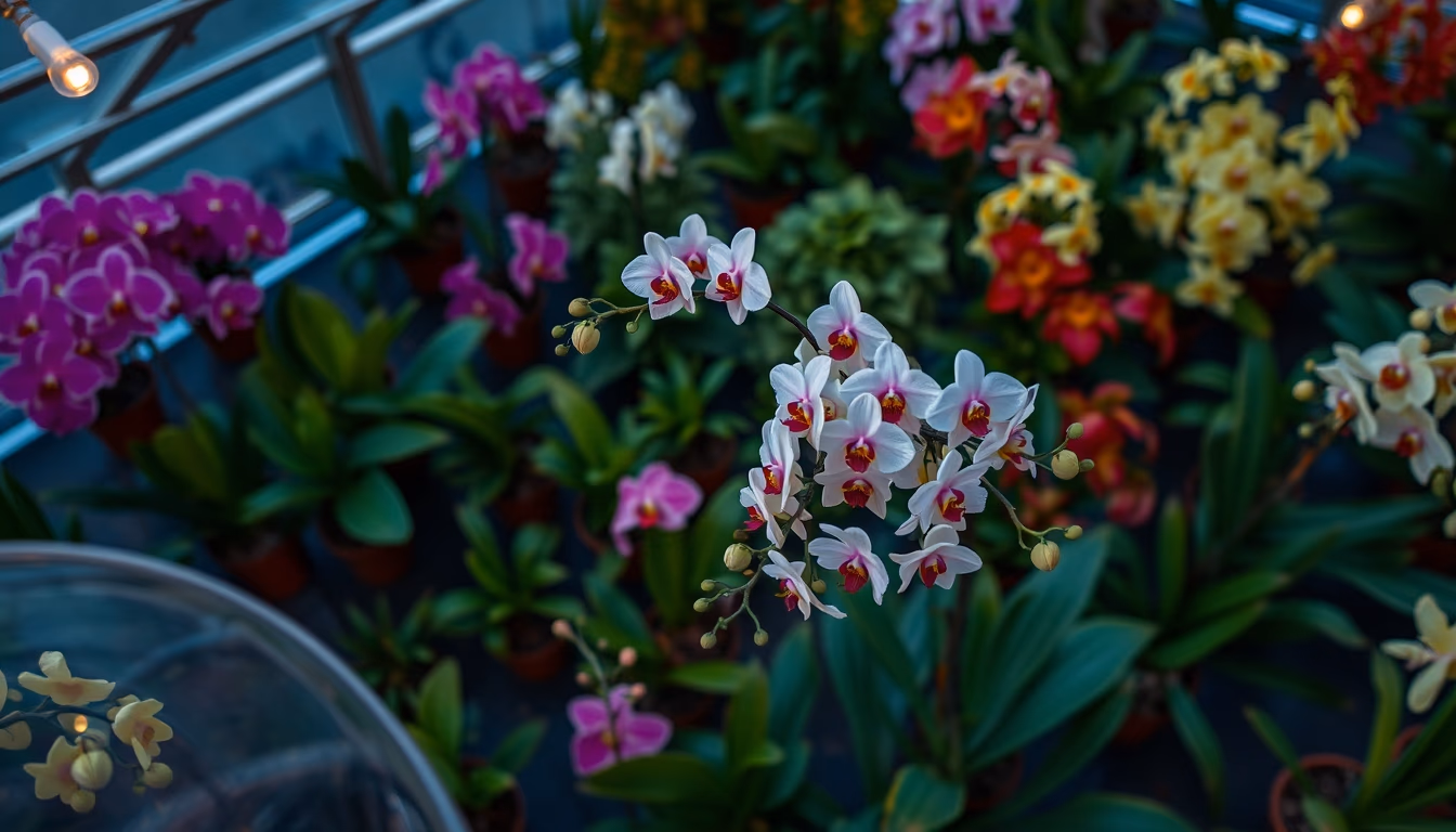 orchid greenhouse asian in editorial style