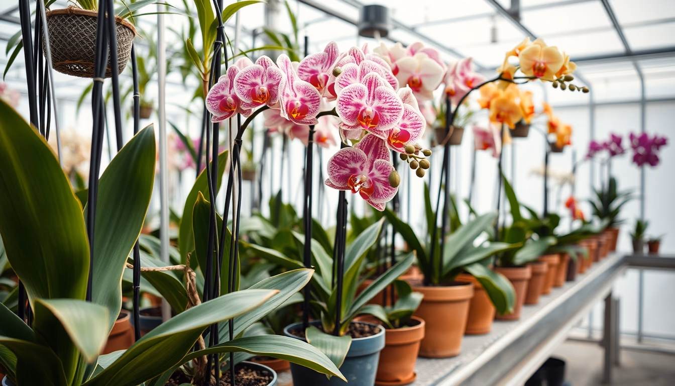 orchid greenhouse asian in editorial style