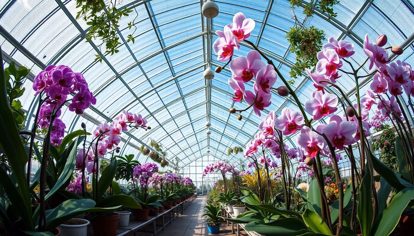 orchid greenhouse asian in editorial style