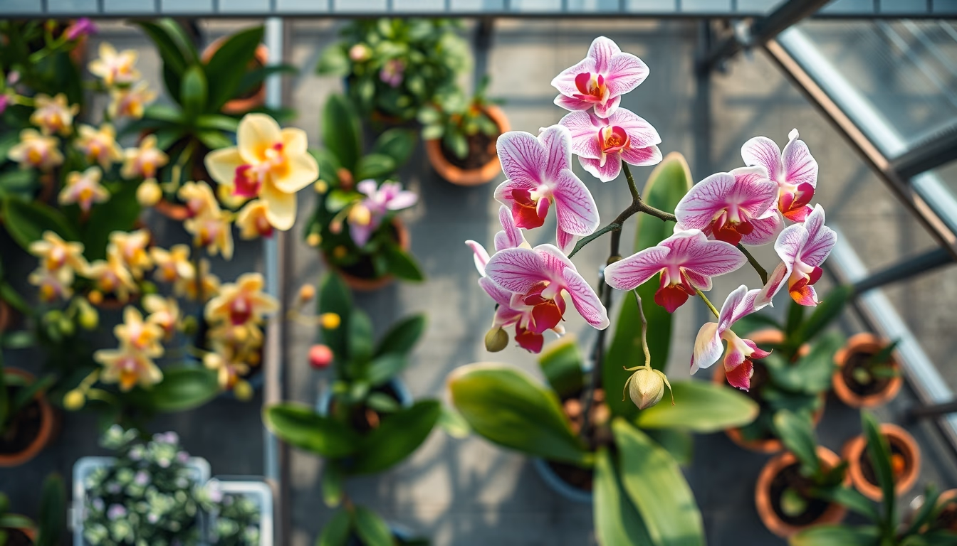 orchid greenhouse asian in editorial style