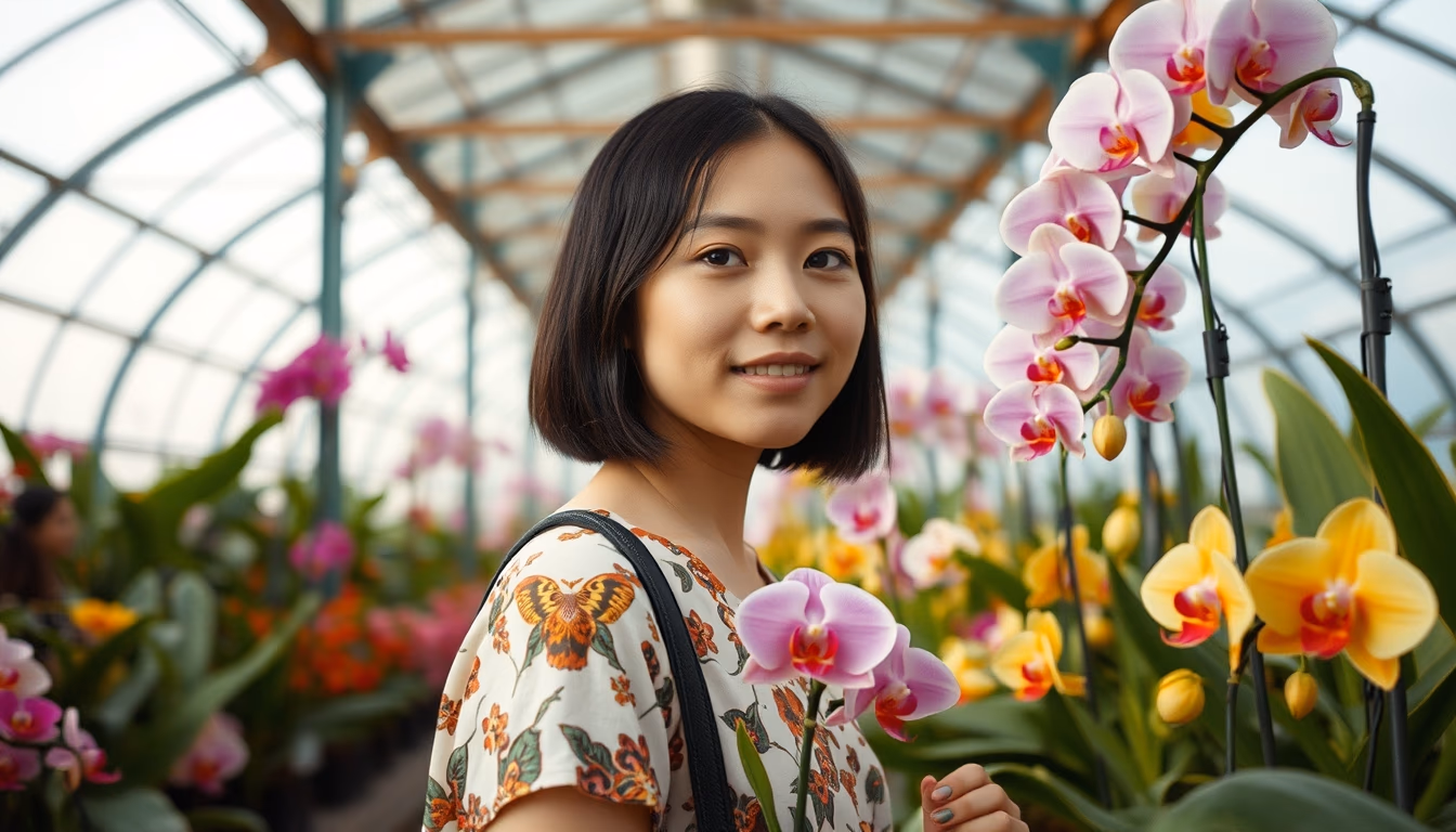 orchid greenhouse asian in editorial style