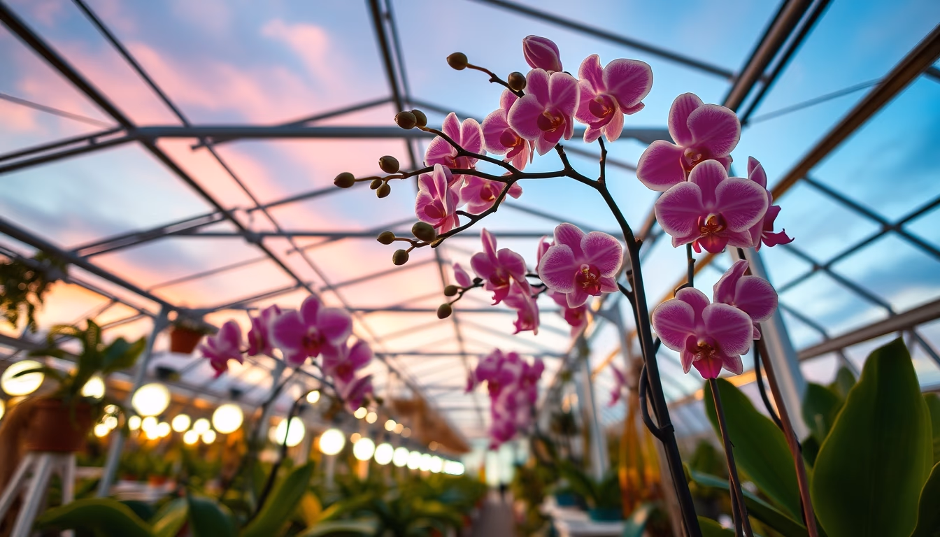 orchid greenhouse asian in editorial style