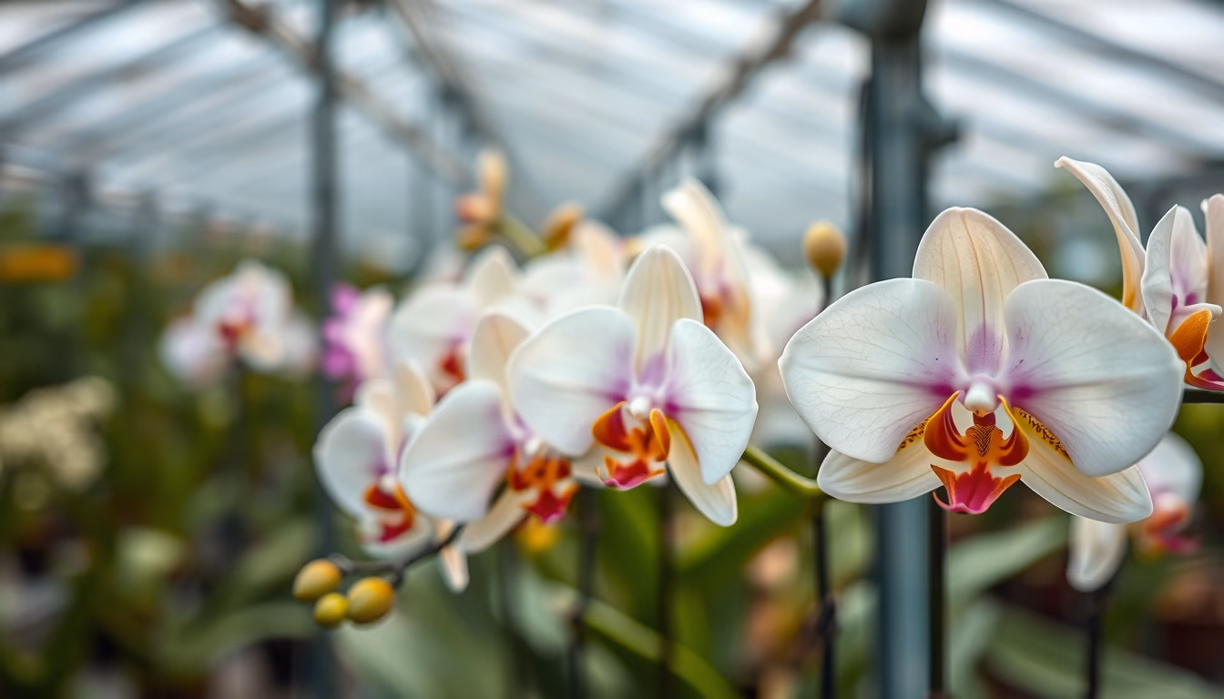 orchid greenhouse asian in editorial style