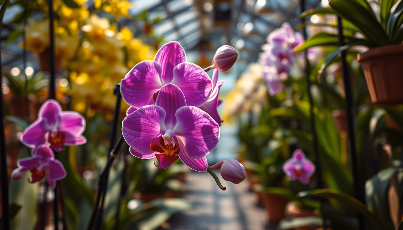 orchid greenhouse asian in editorial style