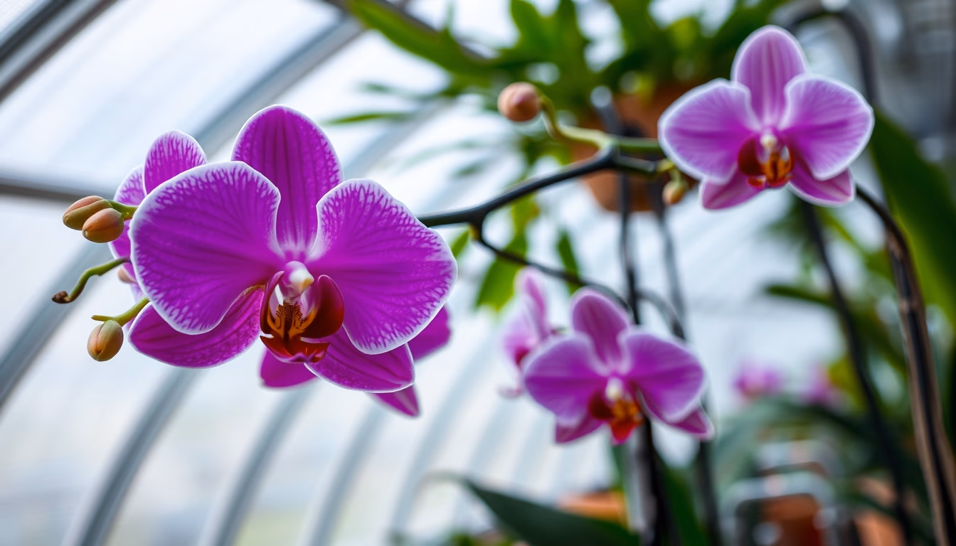 orchid greenhouse asian in editorial style