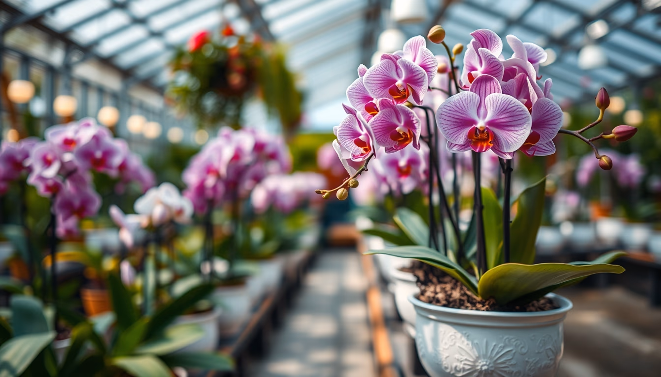 orchid greenhouse asian in editorial style