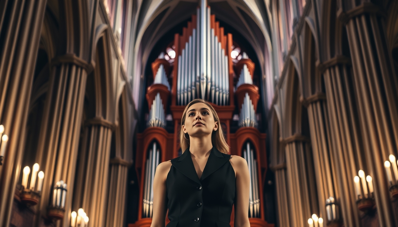 organ pipes cathedral in editorial style