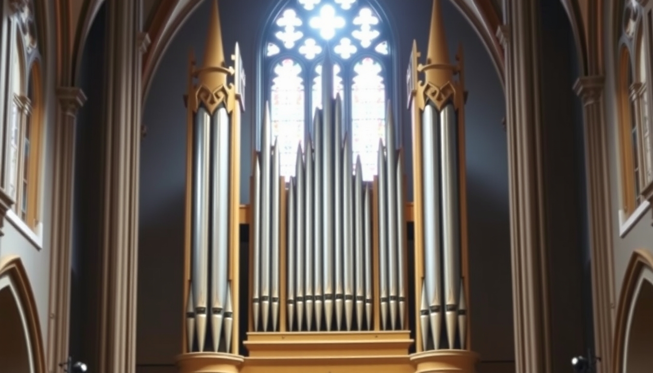 organ pipes cathedral in editorial style