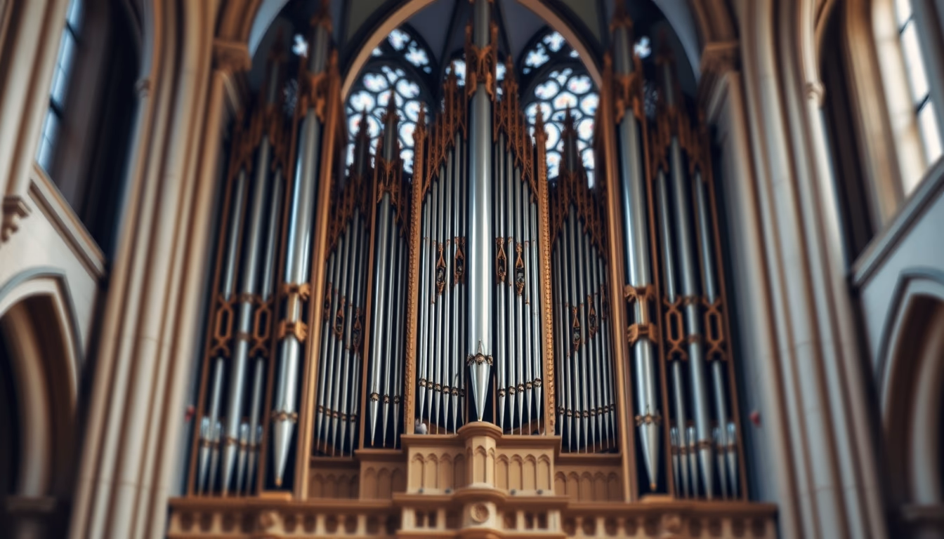 organ pipes cathedral in editorial style