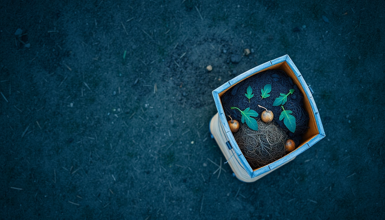 organic compost bin in editorial style