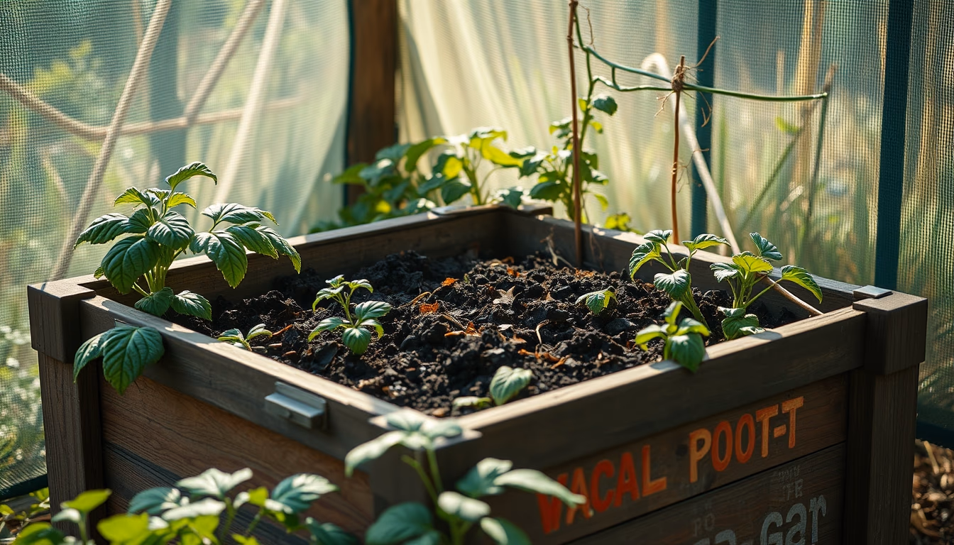 organic compost bin in editorial style