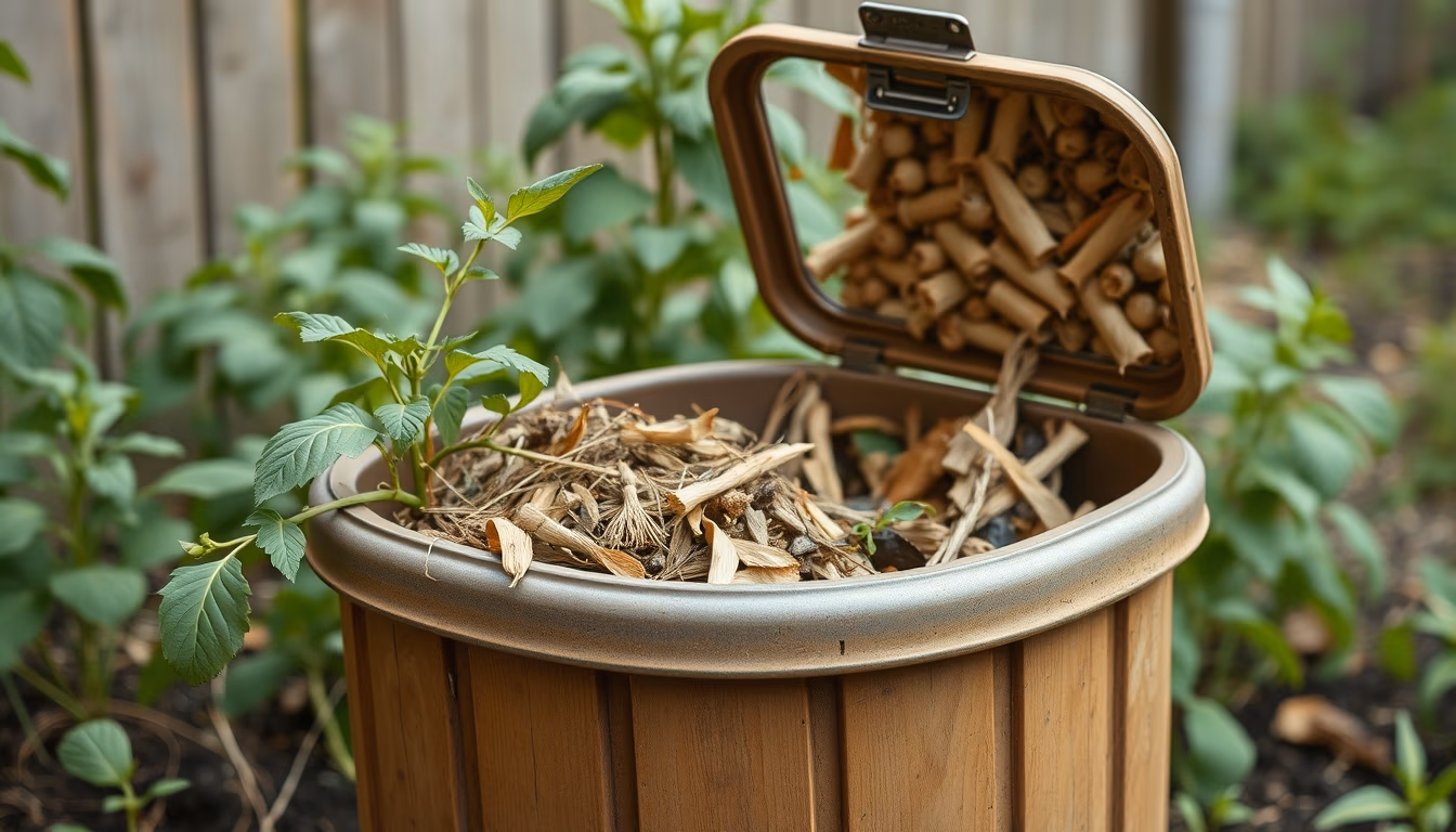 organic compost bin in editorial style