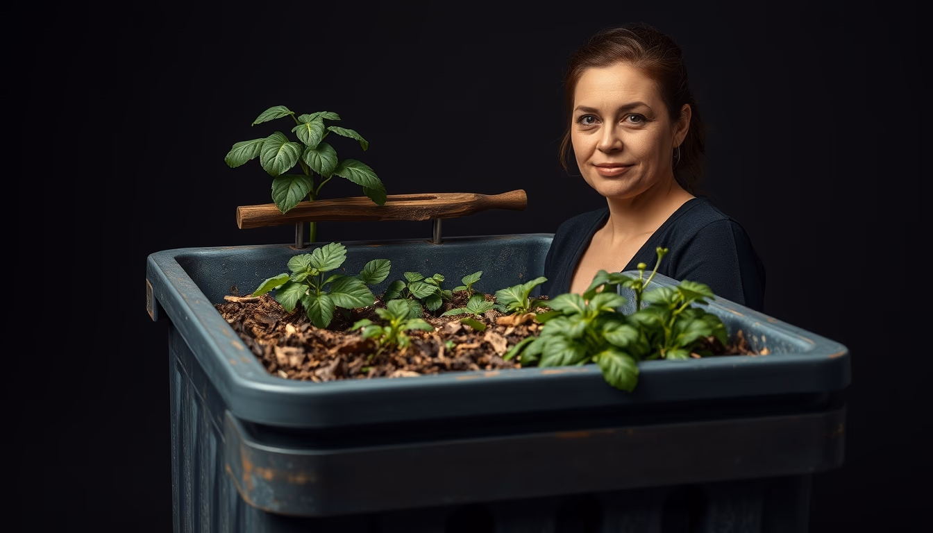 organic compost bin in editorial style