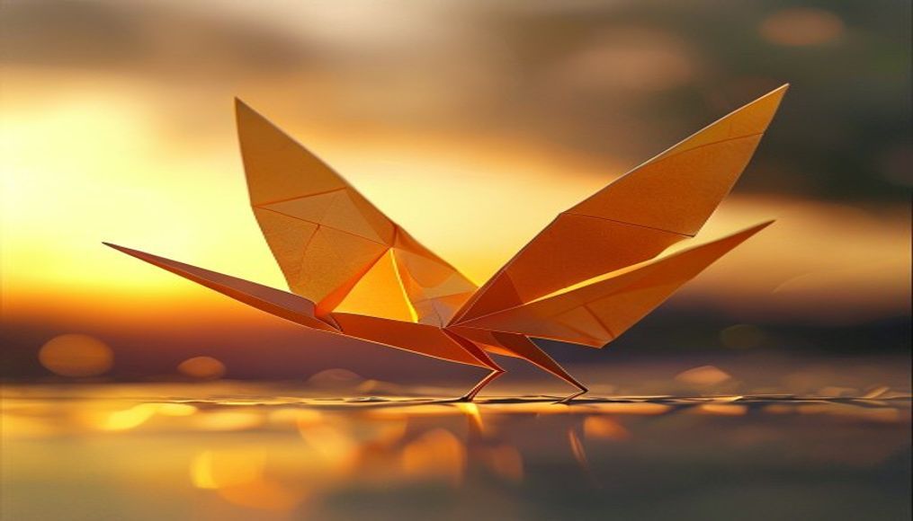 Origami crane delicate em estilo editorial