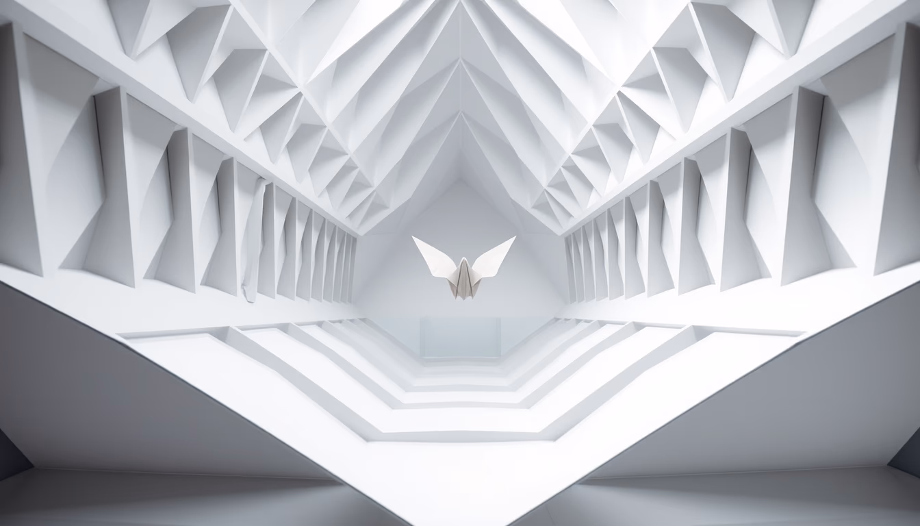 origami crane paper white in editorial style