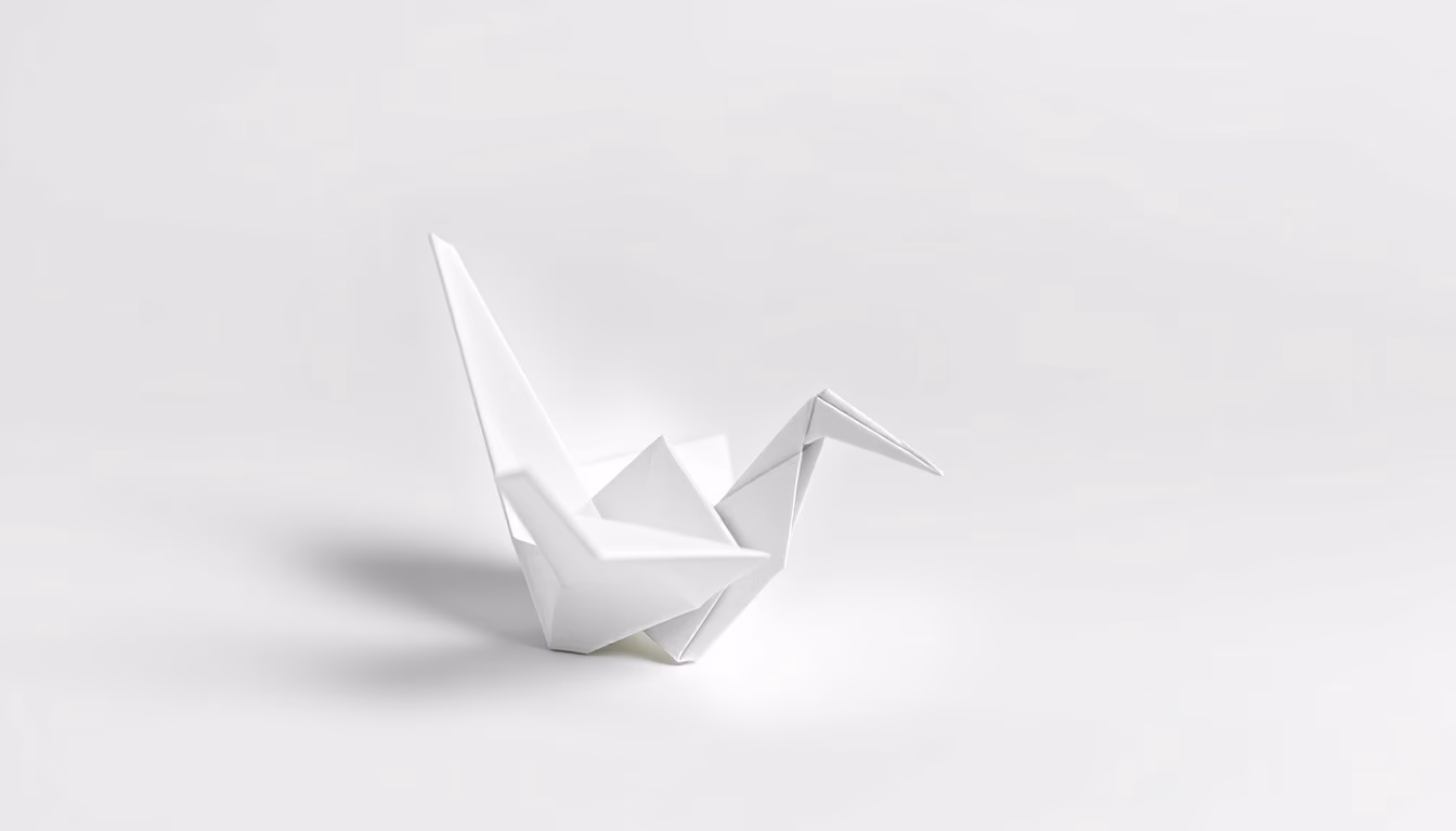origami crane paper white in editorial style