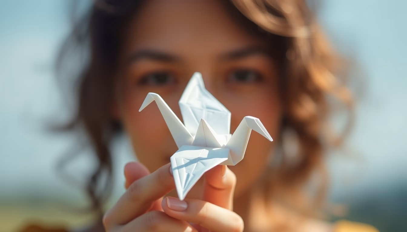 origami crane paper white in editorial style