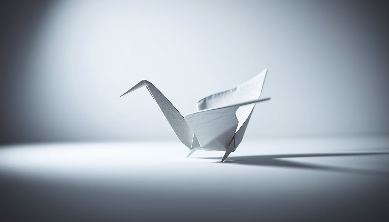 origami crane paper white in editorial style
