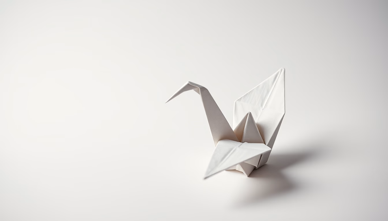 origami crane paper white in editorial style