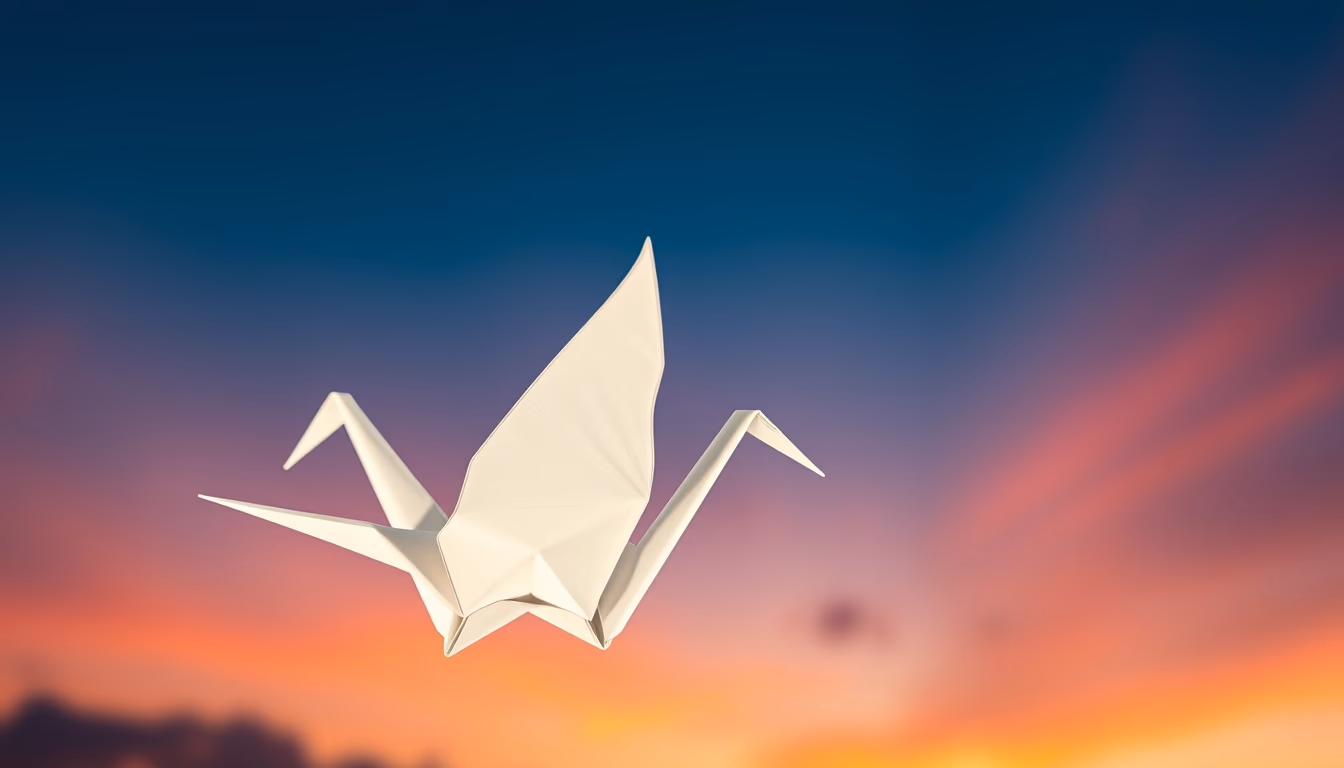 origami crane paper white in editorial style