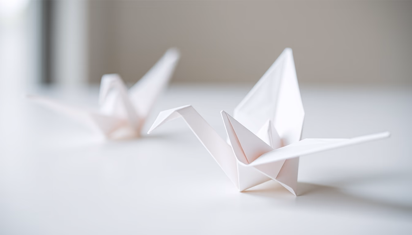 origami crane paper white in editorial style