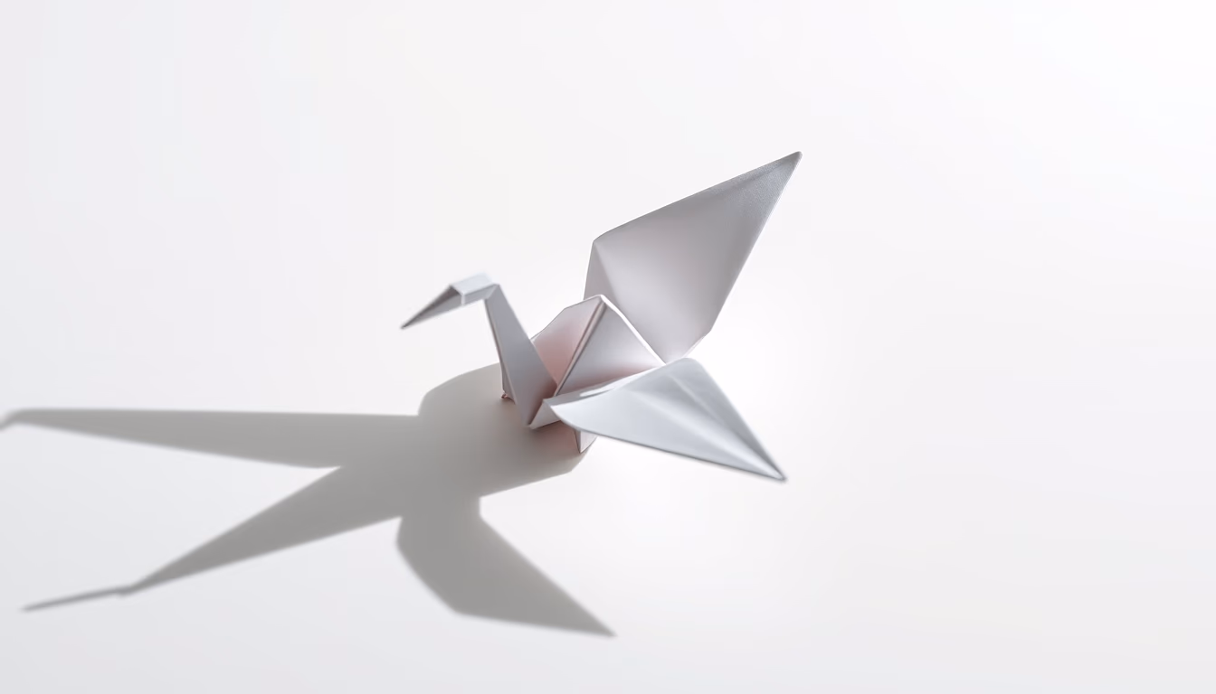 origami crane paper white in editorial style