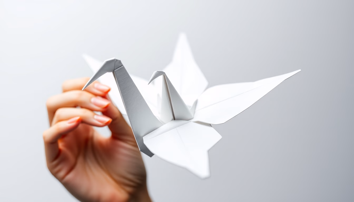origami crane paper white in editorial style