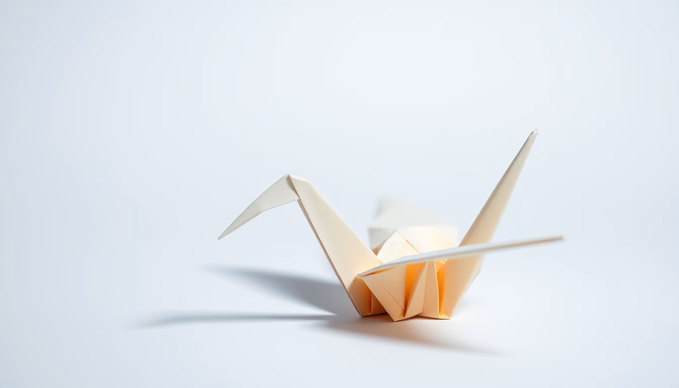 origami crane paper white in editorial style