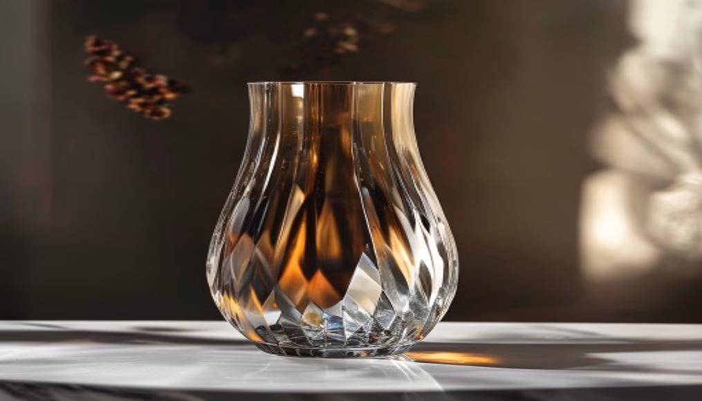 orrefors street vase crystal in luxury editorial photography