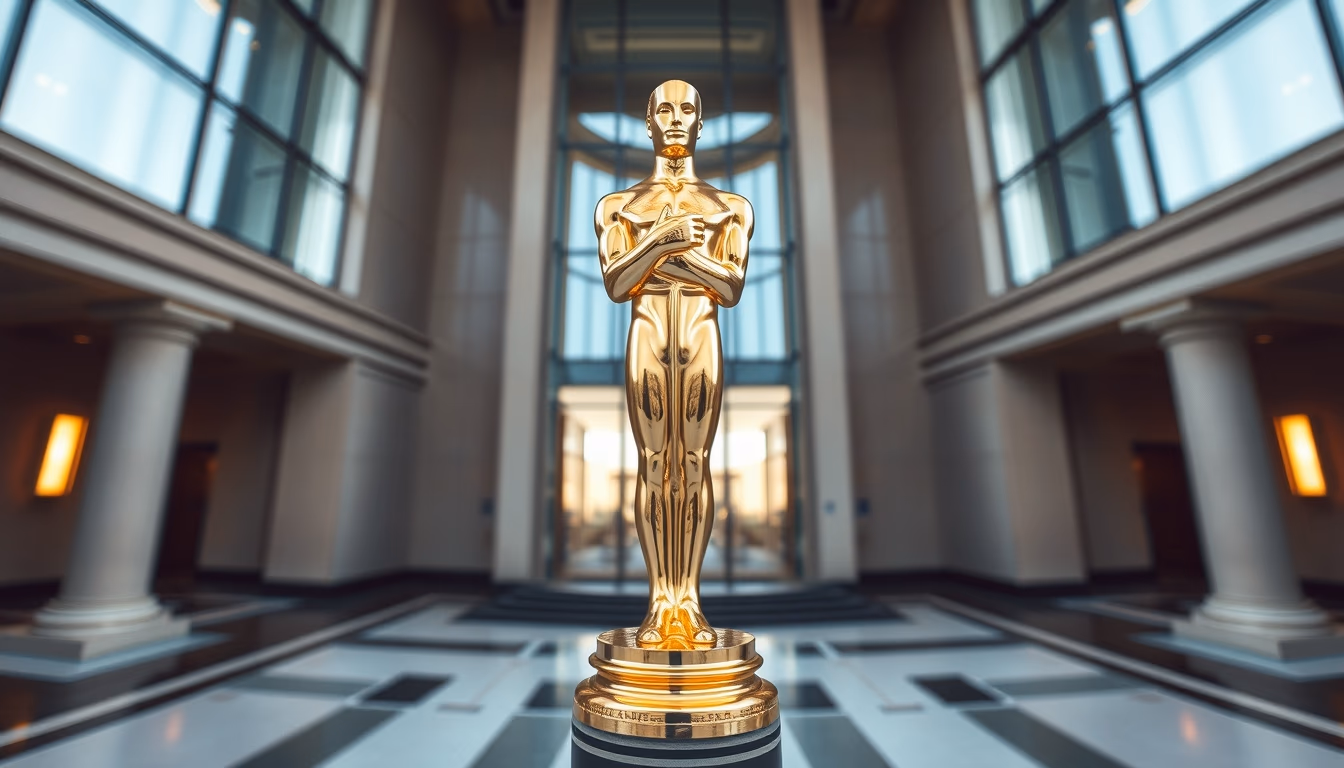 oscar trophy gold statue in editorial style