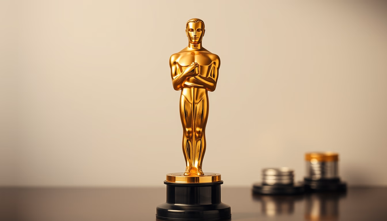 oscar trophy gold statue in editorial style