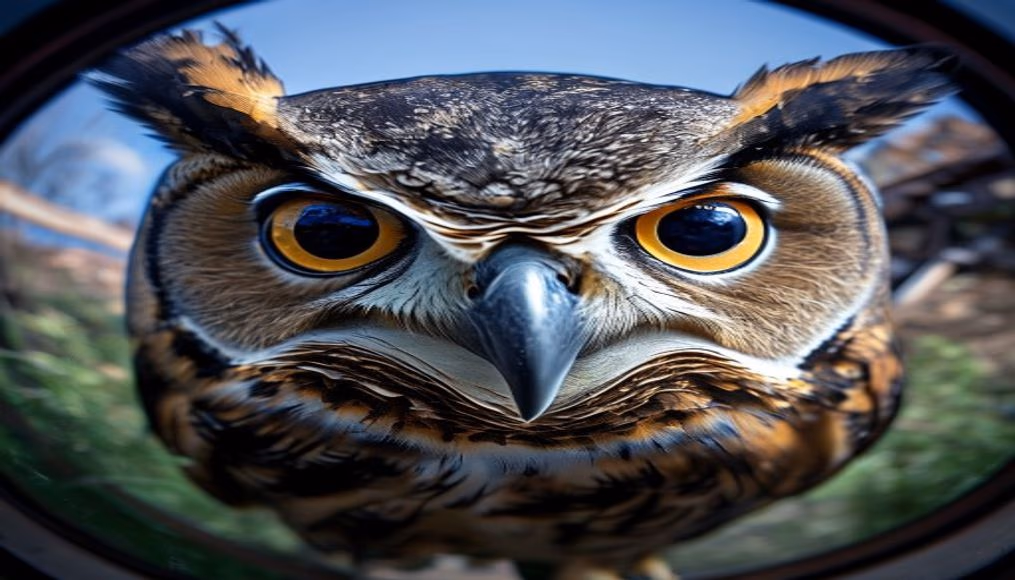 owl barn macro face in editorial style