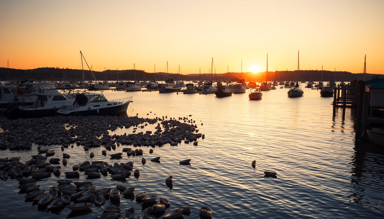 oyster farm bay in editorial style