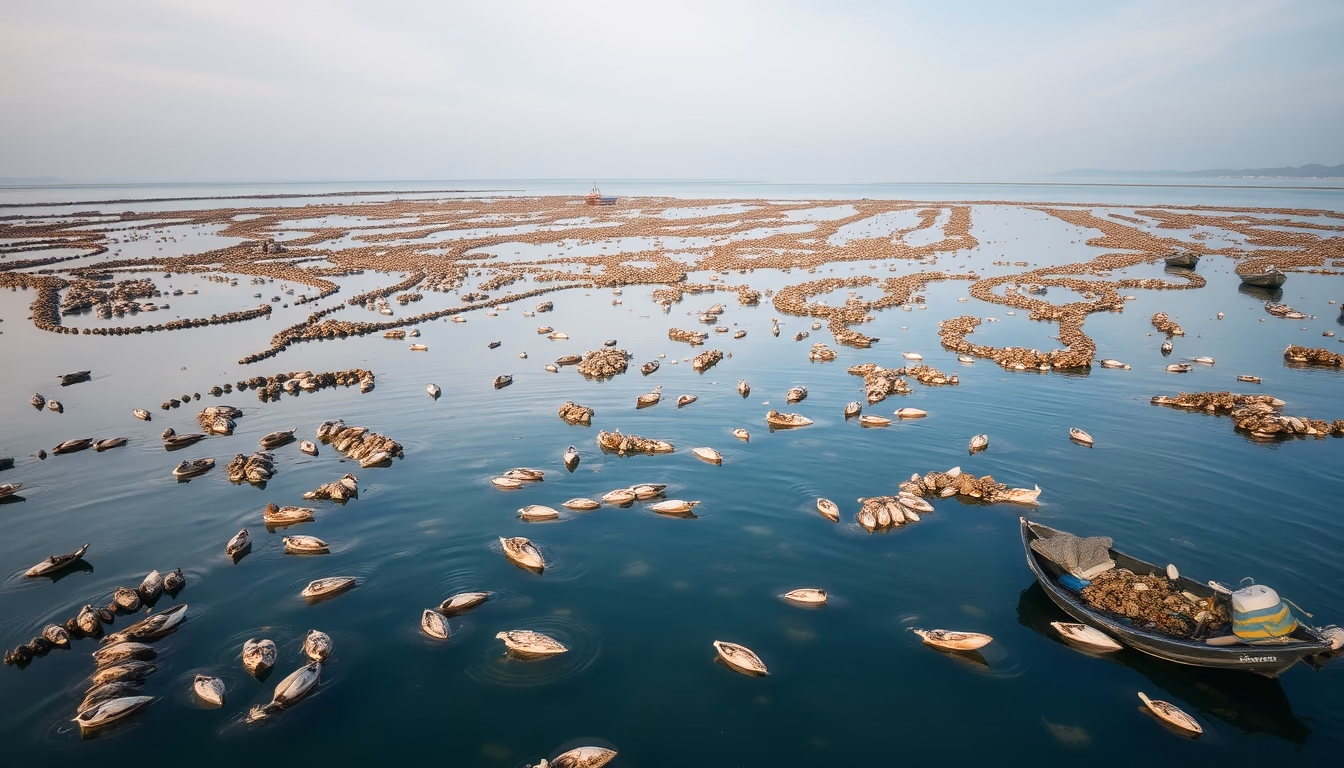 oyster farm bay in editorial style
