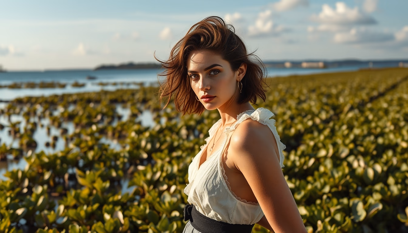 oyster farm bay in editorial style