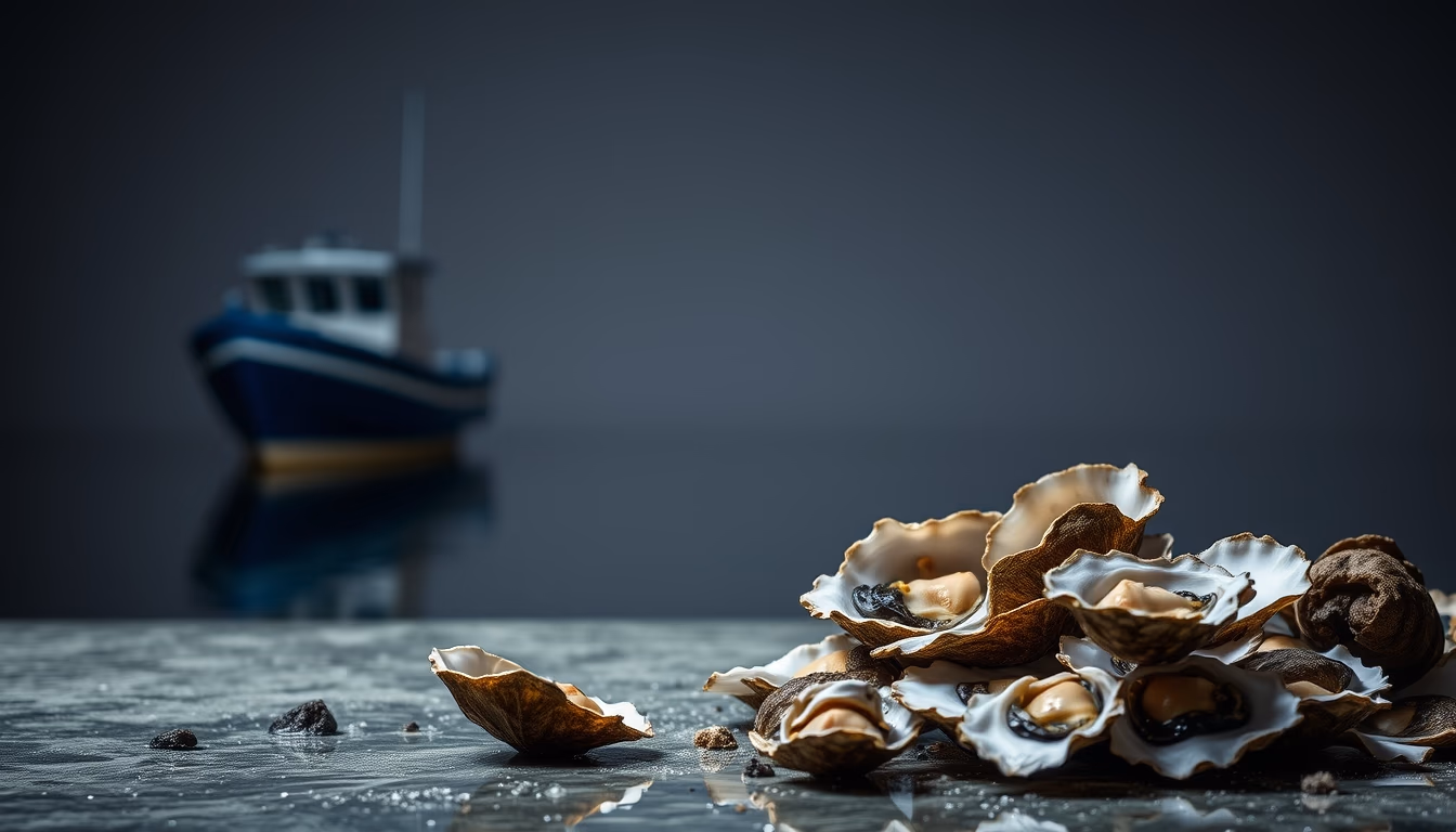 oyster farm bay in editorial style