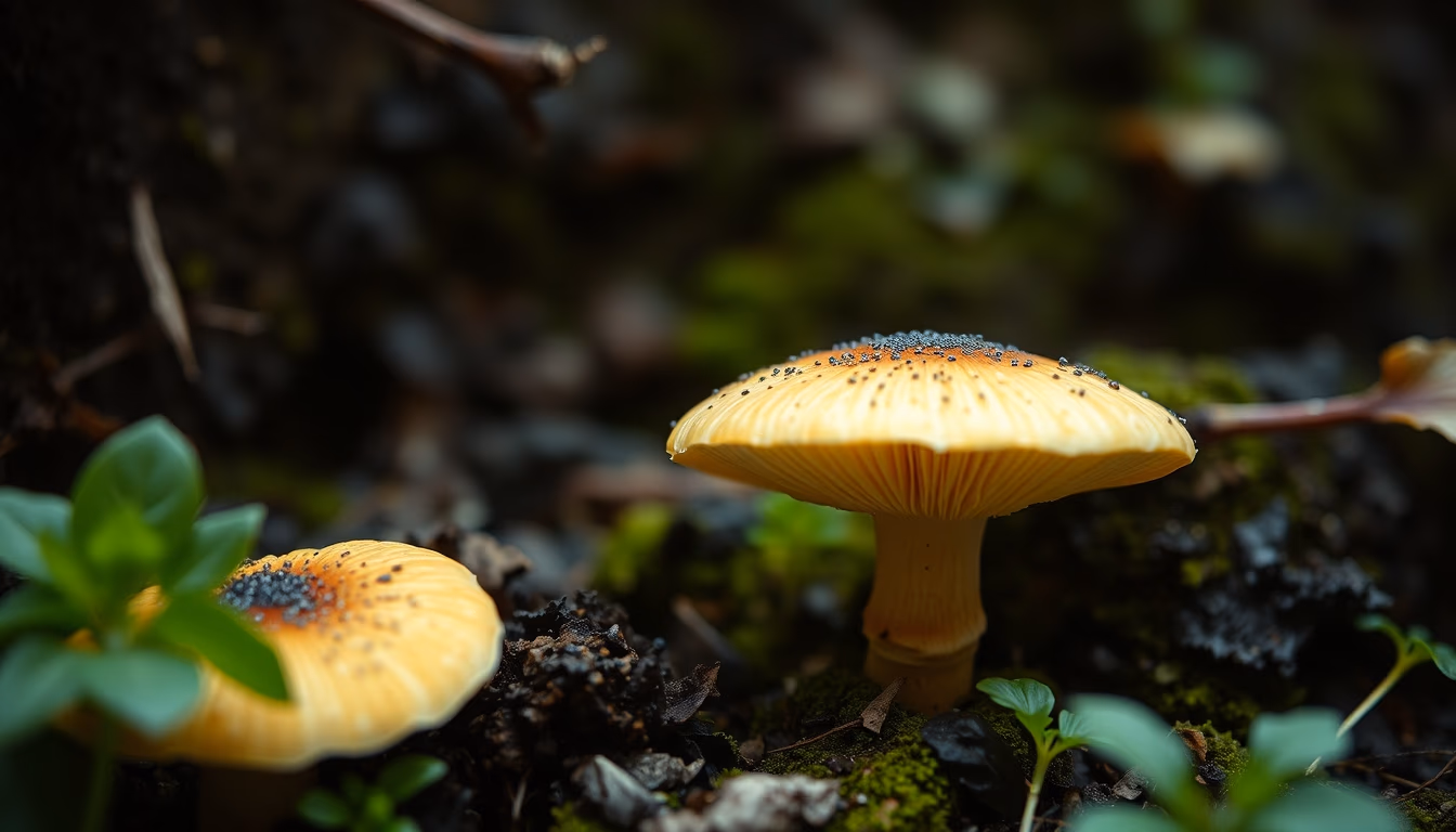 oyster mushroom growing in editorial style