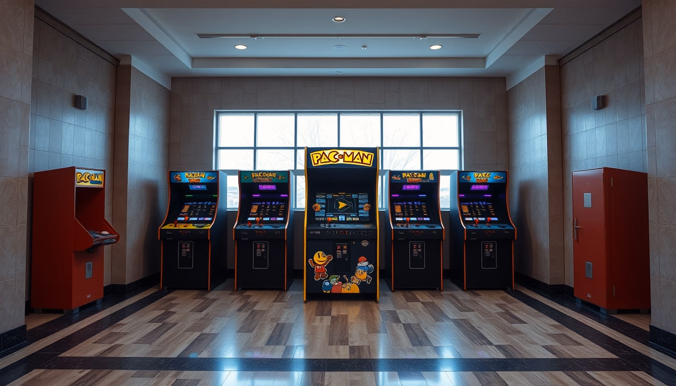 pacman cabinet arcade in editorial style