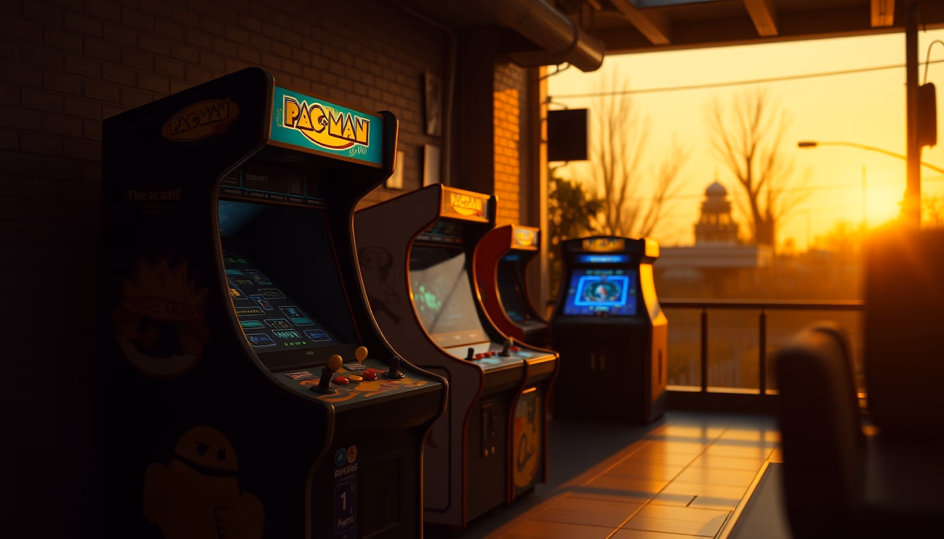 pacman cabinet arcade in editorial style