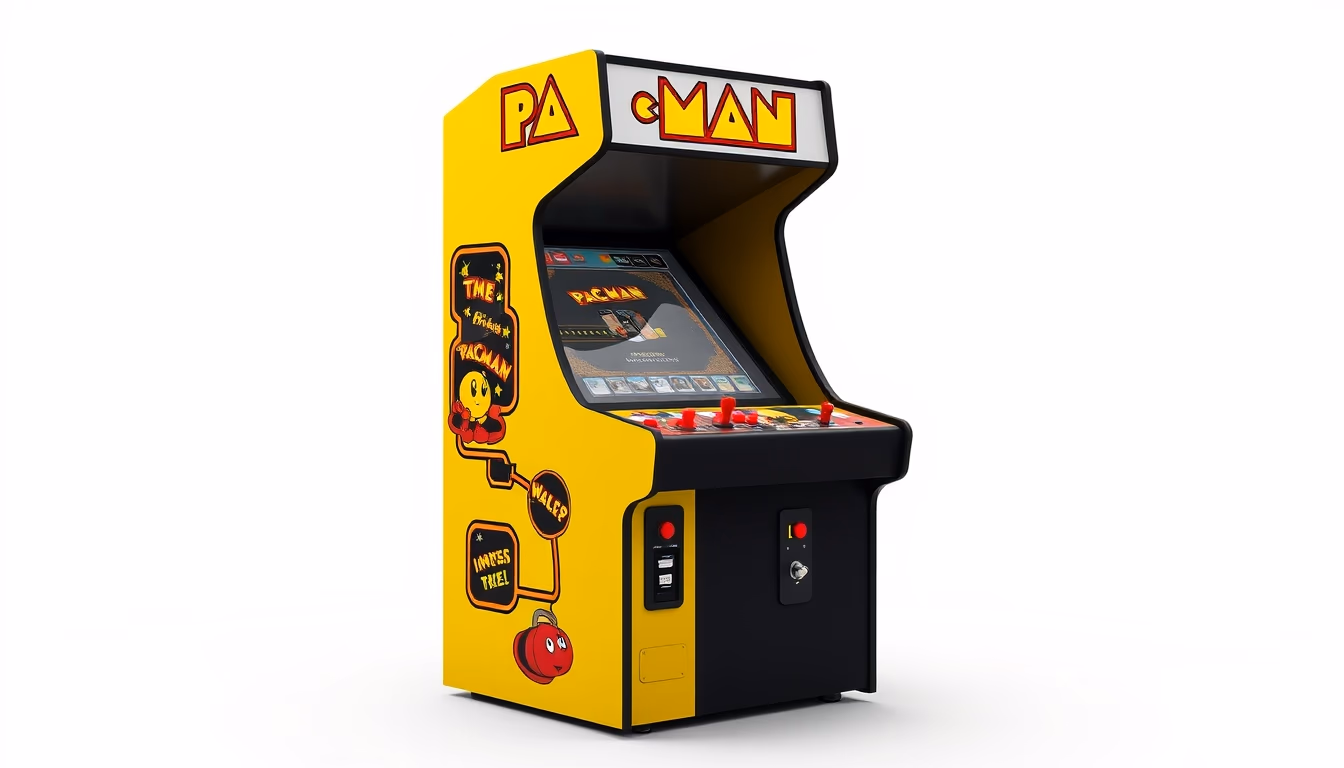 pacman cabinet arcade in editorial style